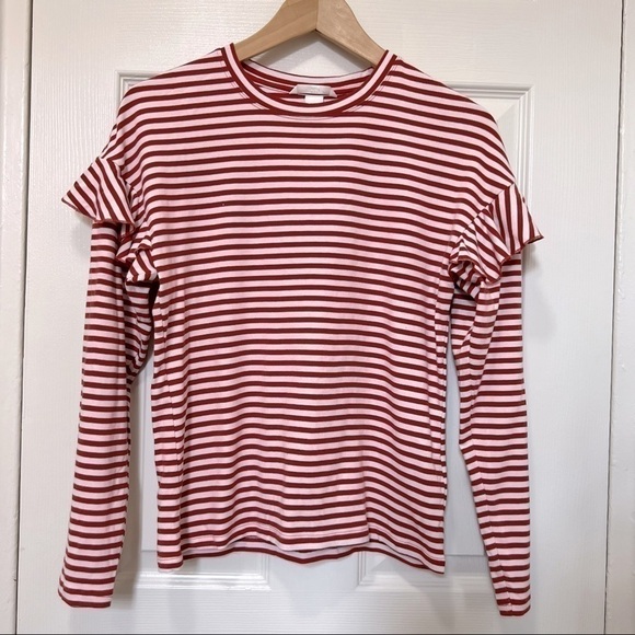 h&m Women Stripe Long Sleeve Ruffle Drop Blouse/Top- Size S - Picture 1 of 8